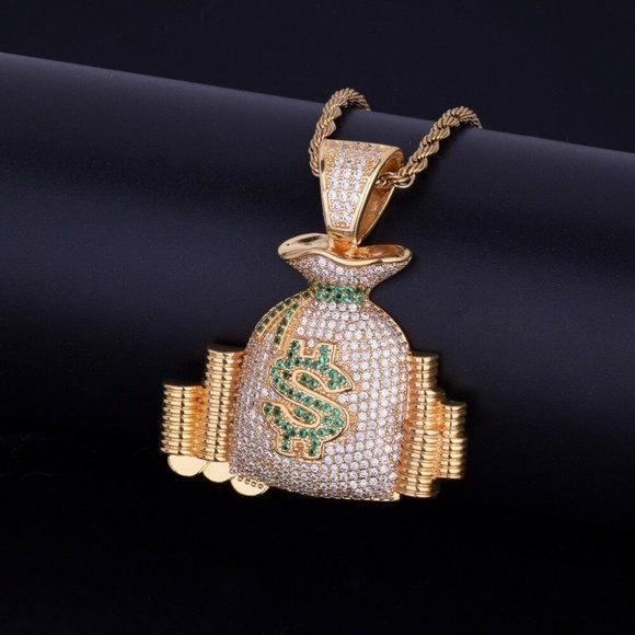 Hip Hop Fashion Other - Bling Dollar Symbol Money Bag Gold Tone